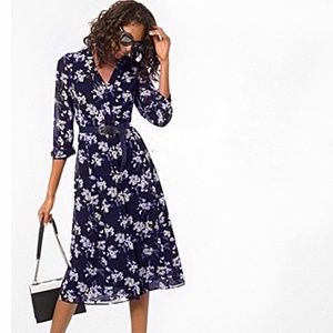 Micheal Kors Bold Botanical Blouson Sleeve Belted Shirtdress